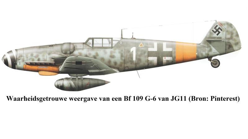 Waarheidsgetrouwe weergave van een Bf 109 G-6 van JG11 (Bron: Pinterest)