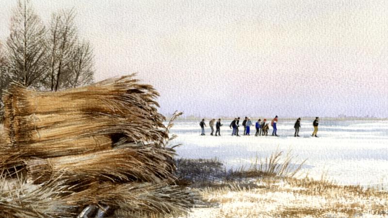 Winterlandschap (aquarel Frederik Weijs)