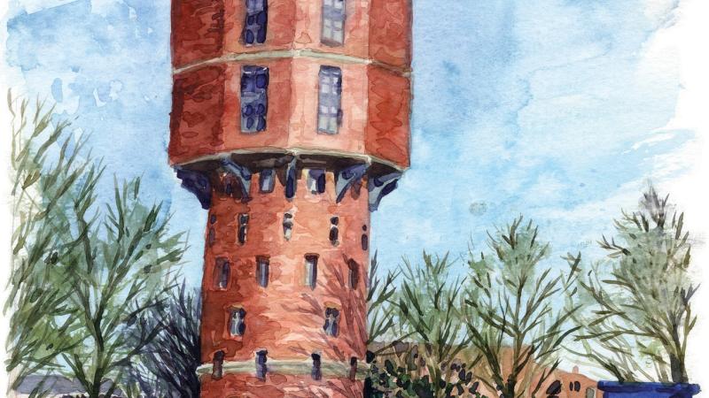 Watertoren, aquarel Ron Wanders