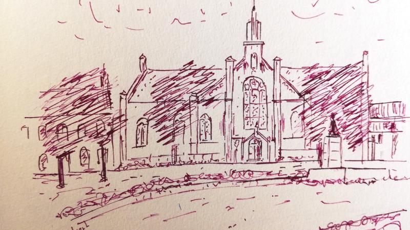 Plantagekerk, pentekening Jan de Rink, Sketch Crawl Zwolle