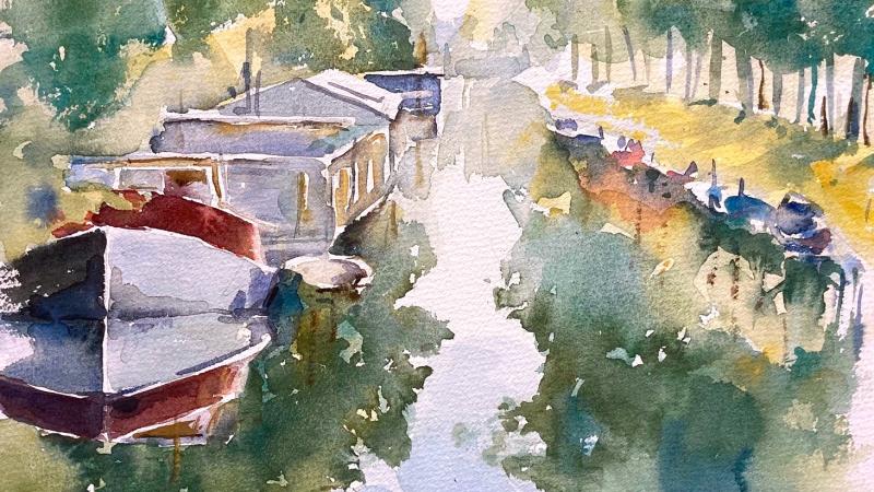 Water wonen Nieuwe Vecht, aquarel Sijtze Malda