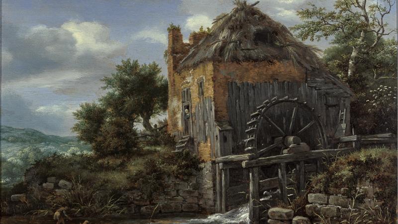 Watermolen bij een boerenwoning met rietdak - Jacob van Ruisdael (1653)