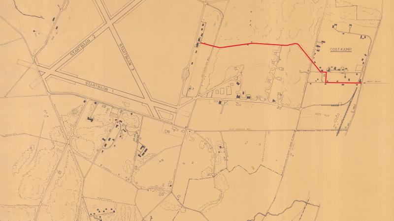Kaart uit 1974 met ingetekende toegangsroute
